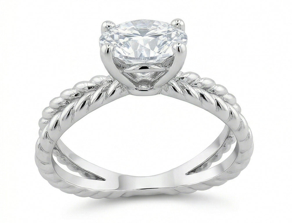 Solitario Con Genuino Diamante A Gambo Spezzato 3 Ct Fede Nuziale In Oro Bianco 14K