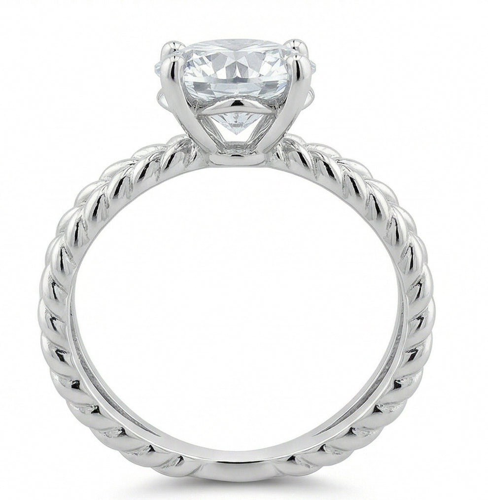 Solitario Con Genuino Diamante A Gambo Spezzato 3 Ct Fede Nuziale In Oro Bianco 14K
