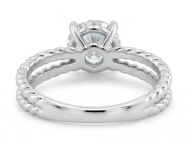 Solitario Con Genuino Diamante A Gambo Spezzato 3 Ct Fede Nuziale In Oro Bianco 14K