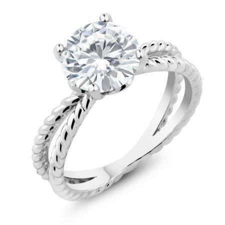 Solitario Con Genuino Diamante A Gambo Spezzato 3 Ct Fede Nuziale In Oro Bianco 14K
