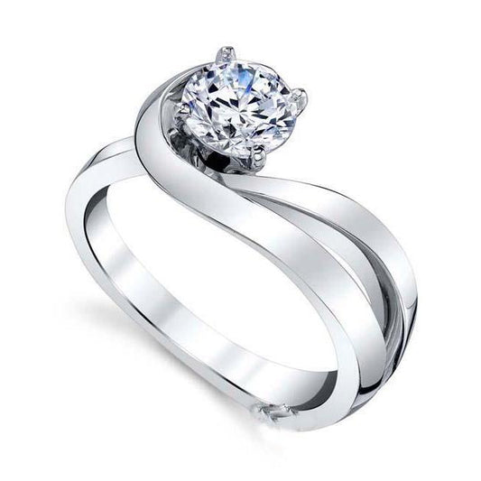 Solitario Da 1.75 Ct Con Vero Diamante Rotondo E Gambo Diviso In Oro Bianco