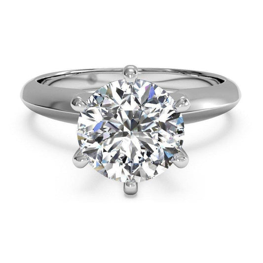 Solitario Da Donna, Anello Nuziale Con Vero Diamante Rotondo, Oro Bianco 14K