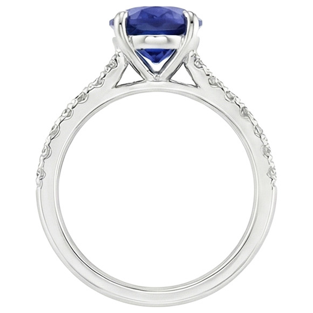 Solitario Fede Nuziale Zaffiro Blu Con Accenti Diamanti Naturali Autentici ( non creati in laboratorio ) 4.50 Carati