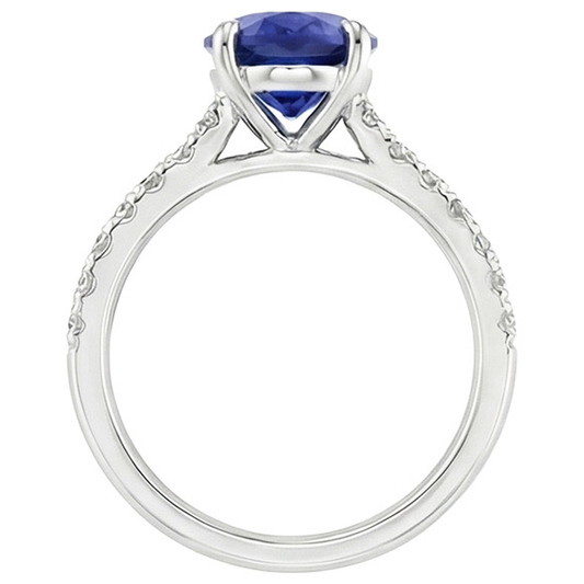Solitario Fede Nuziale Zaffiro Blu Con Accenti Diamanti Naturali Autentici ( non creati in laboratorio ) 4.50 Carati