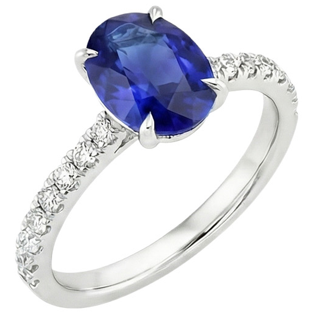 Solitario Fede Nuziale Zaffiro Blu Con Accenti Diamanti Naturali Autentici ( non creati in laboratorio ) 4.50 Carati