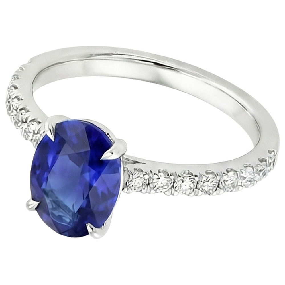 Solitario Fede Nuziale Zaffiro Blu Con Accenti Diamanti Naturali Autentici ( non creati in laboratorio ) 4.50 Carati