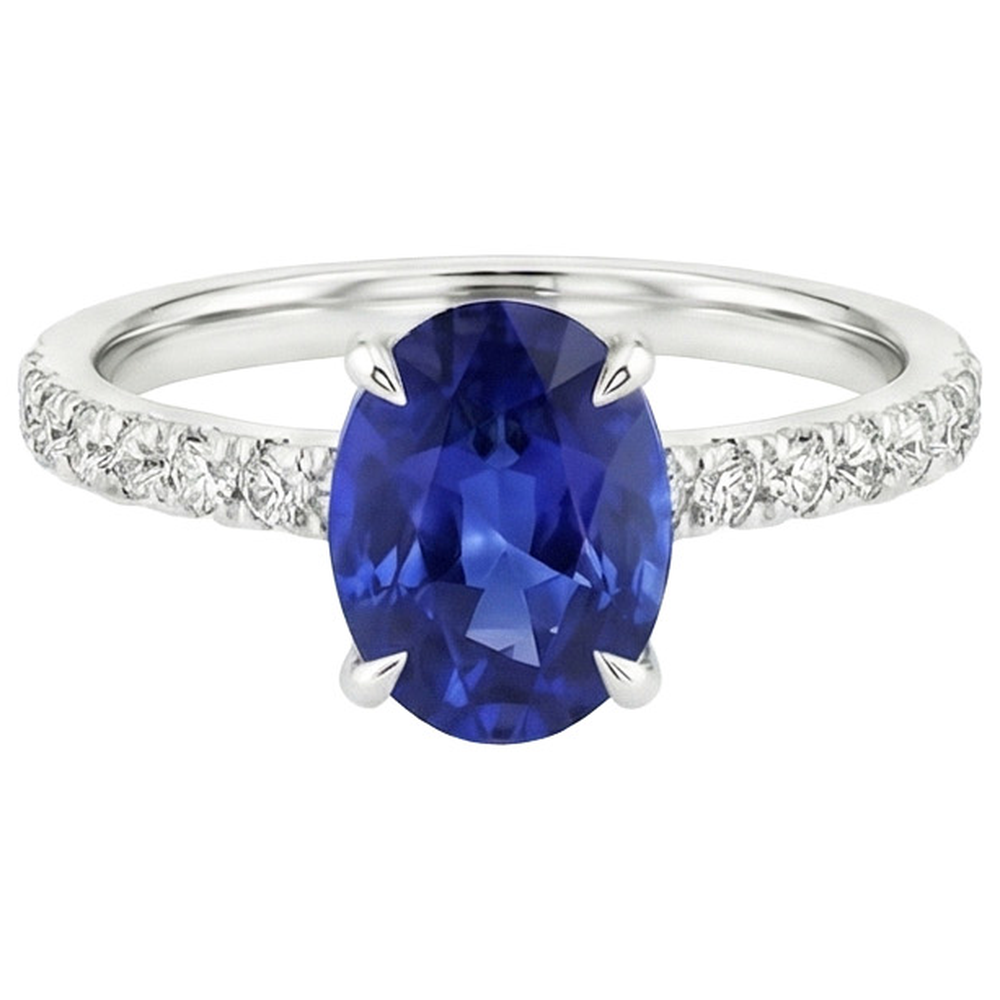 Solitario Fede Nuziale Zaffiro Blu Con Accenti Diamanti Naturali Autentici ( non creati in laboratorio ) 4.50 Carati