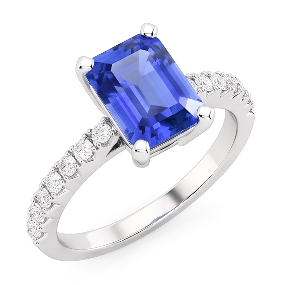 Solitario Fede nuziale in zaffiro blu smeraldo con accenti di diamante 3 carati