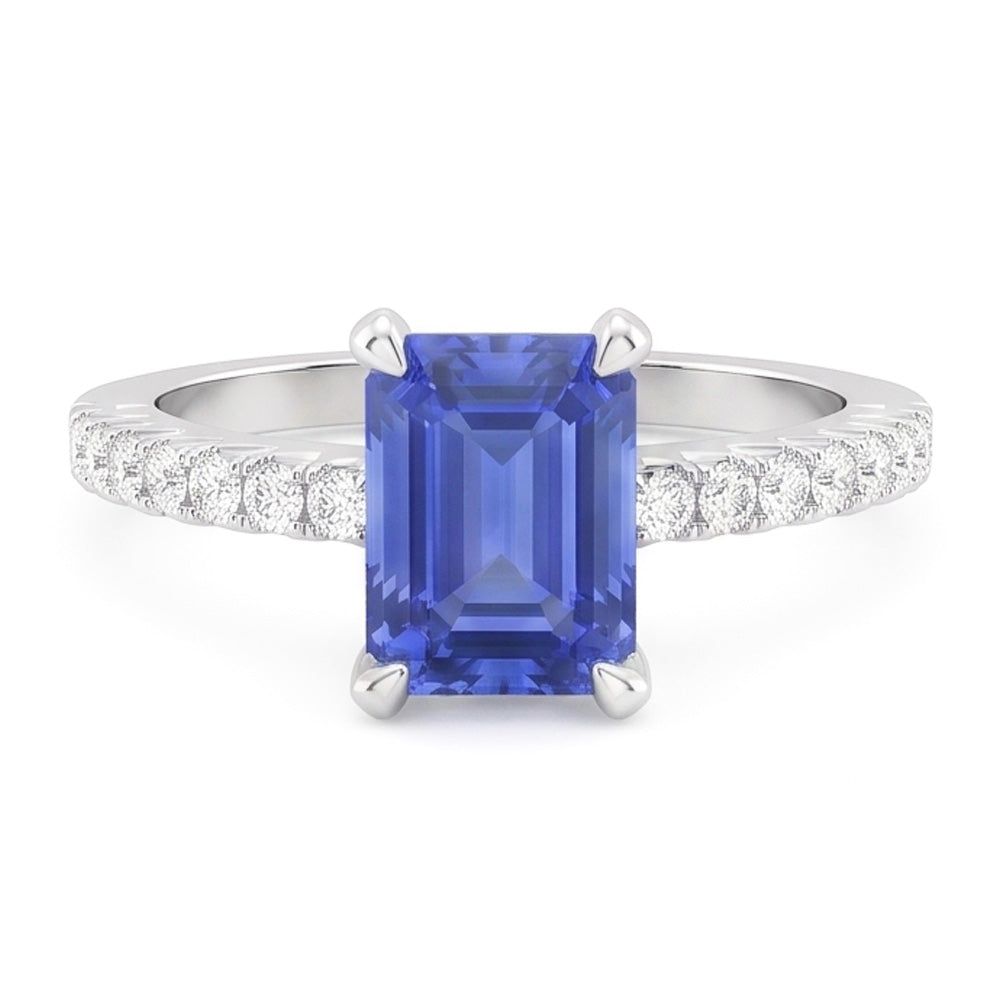 Solitario Fede nuziale in zaffiro blu smeraldo con accenti di diamante 3 carati