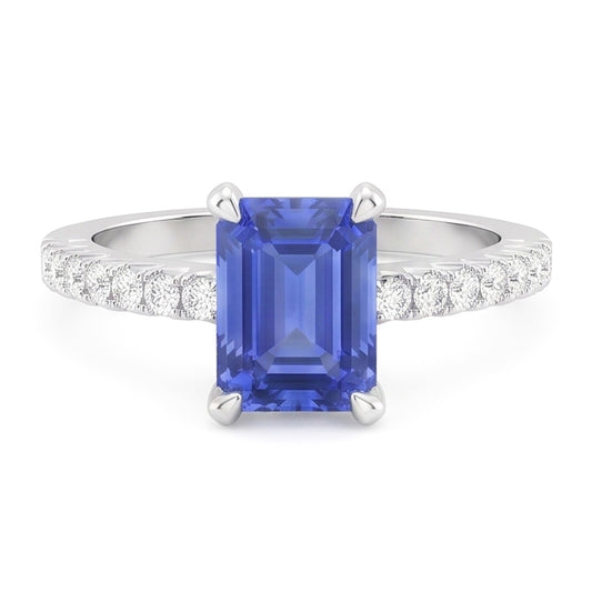 Solitario Fede nuziale in zaffiro blu smeraldo con accenti di diamante 3 carati