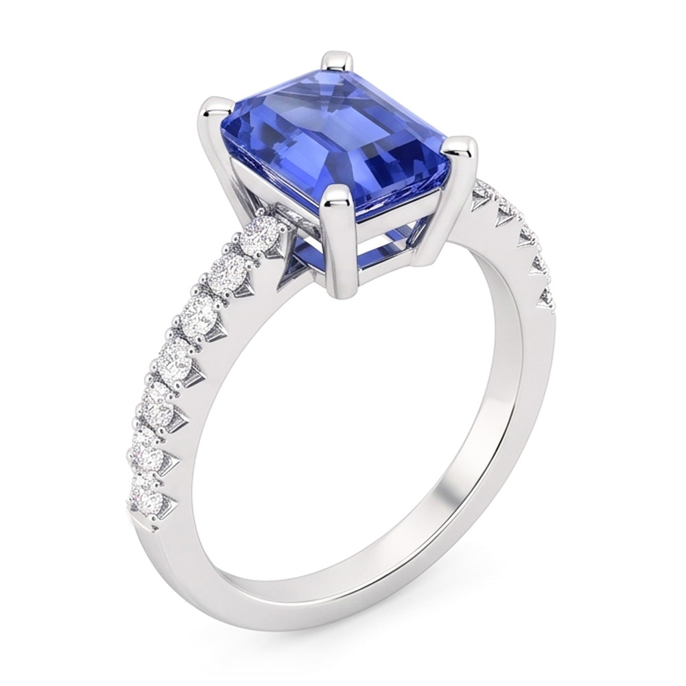 Solitario Fede nuziale in zaffiro blu smeraldo con accenti di diamante 3 carati