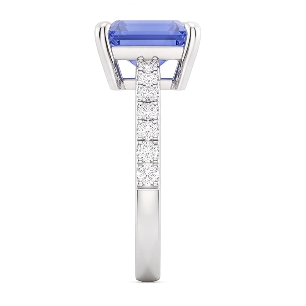Solitario Fede nuziale in zaffiro blu smeraldo con accenti di diamante 3 carati