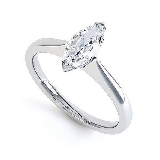 Solitario Fedi Nuziali Con Genuino Diamante Taglio Marquise 1.90 Carati Oro Bianco 14K