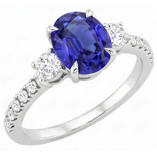 Solitario Gioiello Con Diamanti Naturali Autentici ( non creati in laboratorio ) Con Accenti Anello Zaffiro Blu 4.50 Carati
