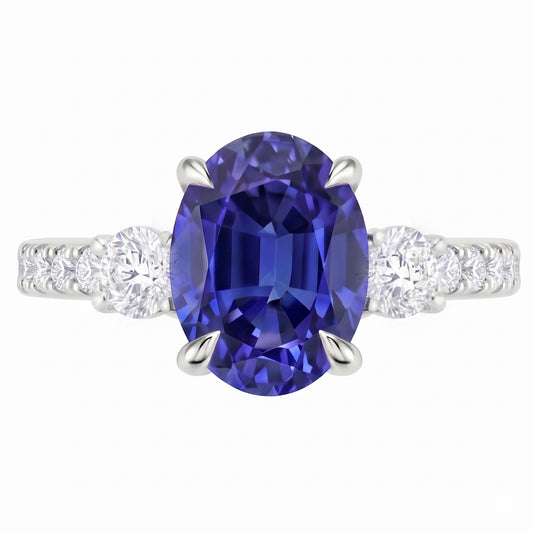 Solitario Gioiello Con Diamanti Naturali Autentici ( non creati in laboratorio ) Con Accenti Anello Zaffiro Blu 4.50 Carati