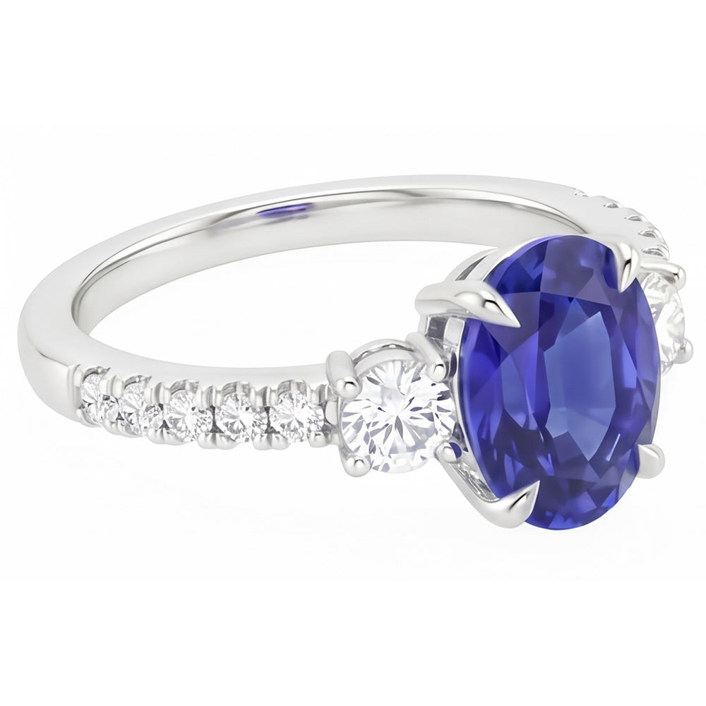 Solitario Gioiello Con Diamanti Naturali Autentici ( non creati in laboratorio ) Con Accenti Anello Zaffiro Blu 4.50 Carati