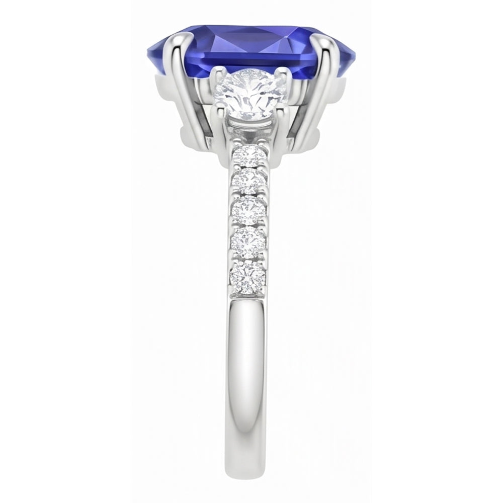 Solitario Gioiello Con Diamanti Naturali Autentici ( non creati in laboratorio ) Con Accenti Anello Zaffiro Blu 4.50 Carati
