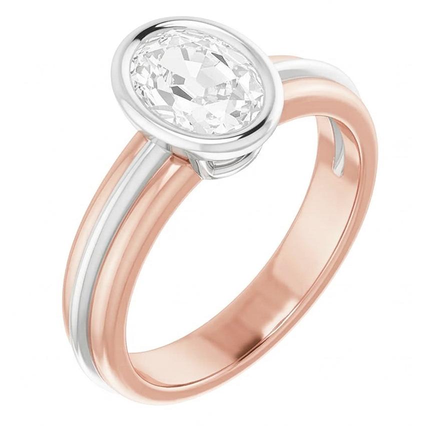 Solitario In Oro 14K Fede Nuziale Ovale Con Genuino Diamante Naturale Autentico ( non creato in laboratorio ) A Taglio Vecchio Miniera 3 Carati