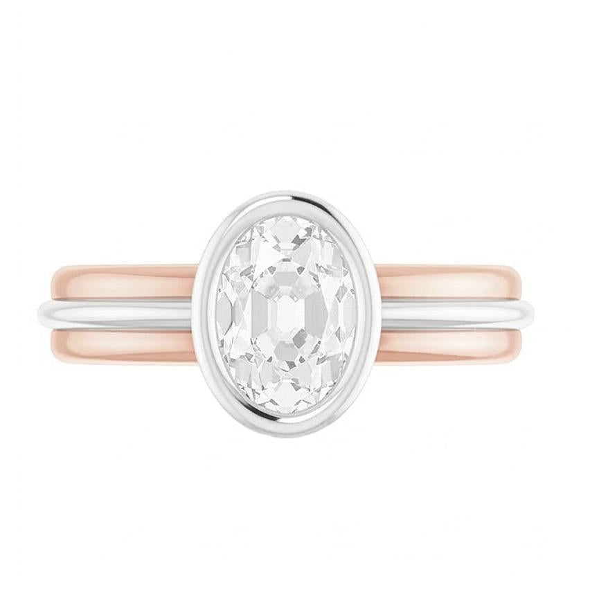 Solitario In Oro 14K Fede Nuziale Ovale Con Genuino Diamante Naturale Autentico ( non creato in laboratorio ) A Taglio Vecchio Miniera 3 Carati