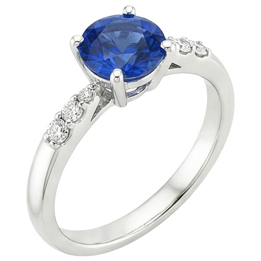 Solitario Naturale Zaffiro Blu Rotondo Con Accenti Gioielli 2.50 Carati