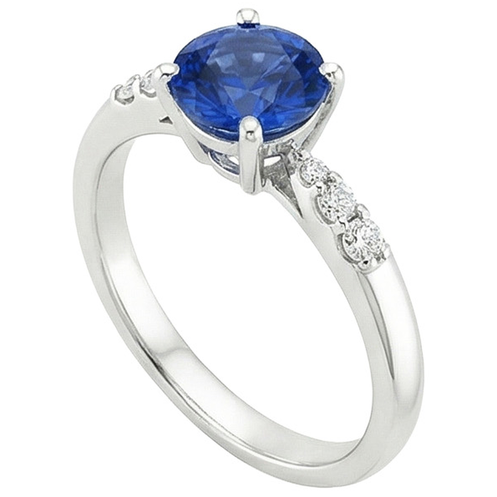 Solitario Naturale Zaffiro Blu Rotondo Con Accenti Gioielli 2.50 Carati