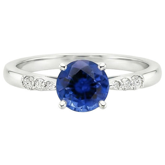 Solitario Naturale Zaffiro Blu Rotondo Con Accenti Gioielli 2.50 Carati