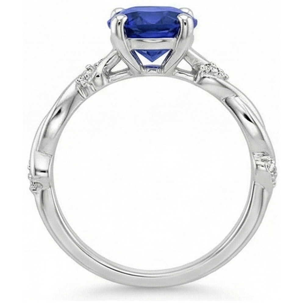 Solitario Ovale Blu Zaffiro Con Accenti Anello Twist Style 3.50 Carati