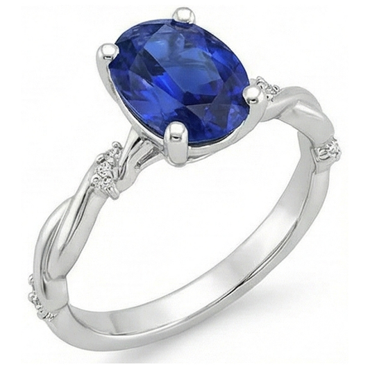 Solitario Ovale Blu Zaffiro Con Accenti Anello Twist Style 3.50 Carati