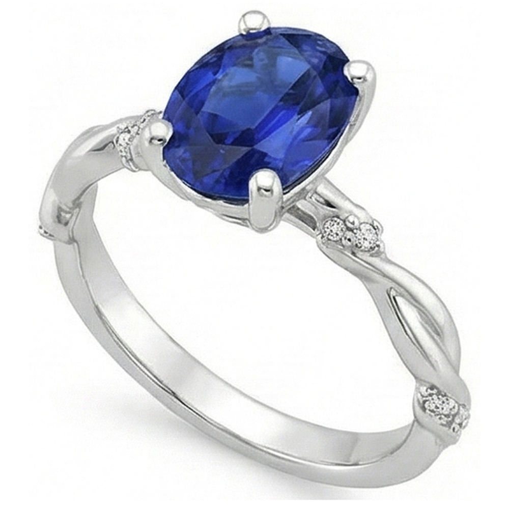 Solitario Ovale Blu Zaffiro Con Accenti Anello Twist Style 3.50 Carati