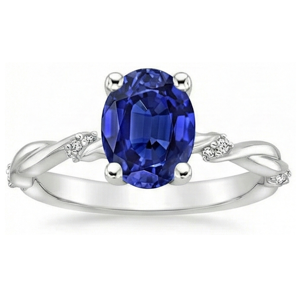 Solitario Ovale Blu Zaffiro Con Accenti Anello Twist Style 3.50 Carati