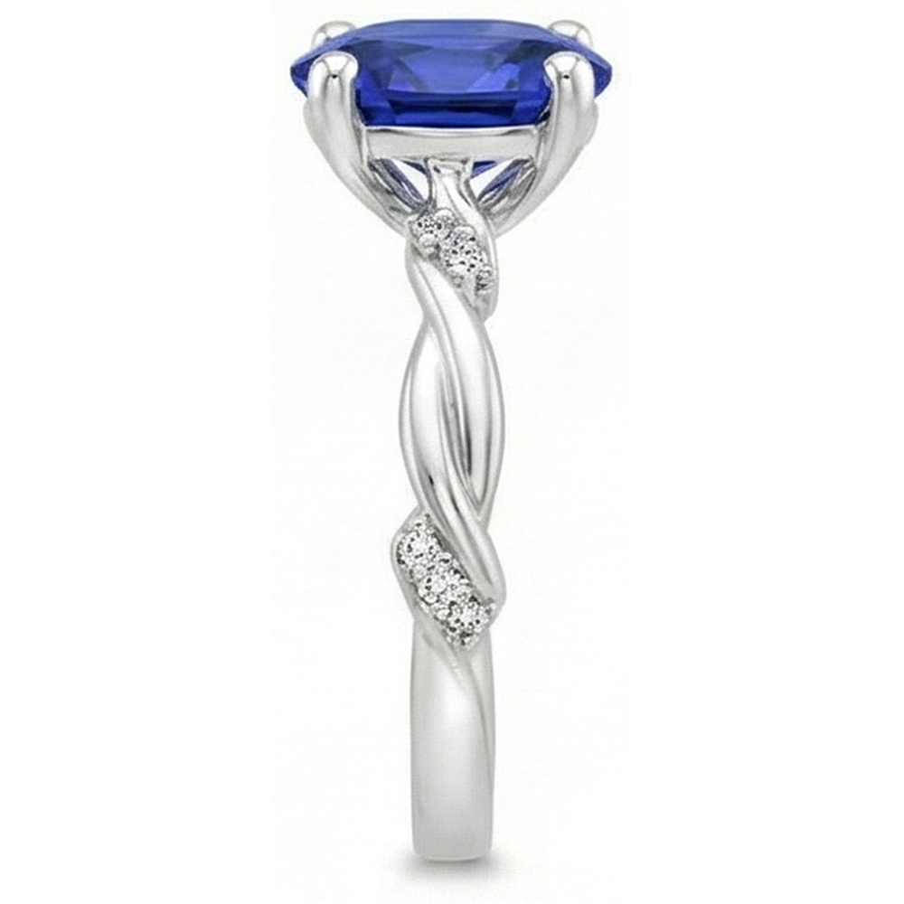Solitario Ovale Blu Zaffiro Con Accenti Anello Twist Style 3.50 Carati