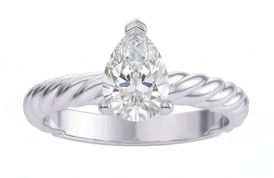 Solitario Pera Naturale Diamante Naturale Autentico ( non creato in laboratorio ) 1.5 Carati Fede Nuziale Stile Corda Con Gambo