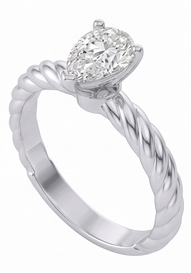 Solitario Pera Naturale Diamante Naturale Autentico ( non creato in laboratorio ) 1.5 Carati Fede Nuziale Stile Corda Con Gambo