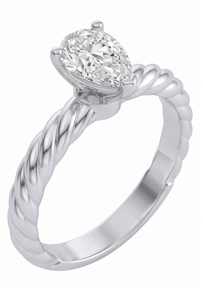 Solitario Pera Naturale Diamante Naturale Autentico ( non creato in laboratorio ) 1.5 Carati Fede Nuziale Stile Corda Con Gambo