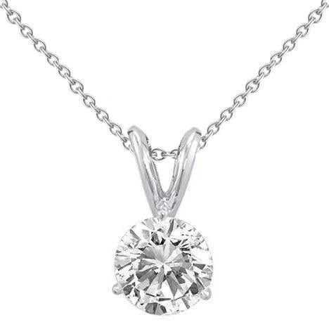 Solitario Prong Set 1,50 Carati Di Genuino Diamanti Taglio Rotondo Collana Pendente Con Oro Bianco 14K