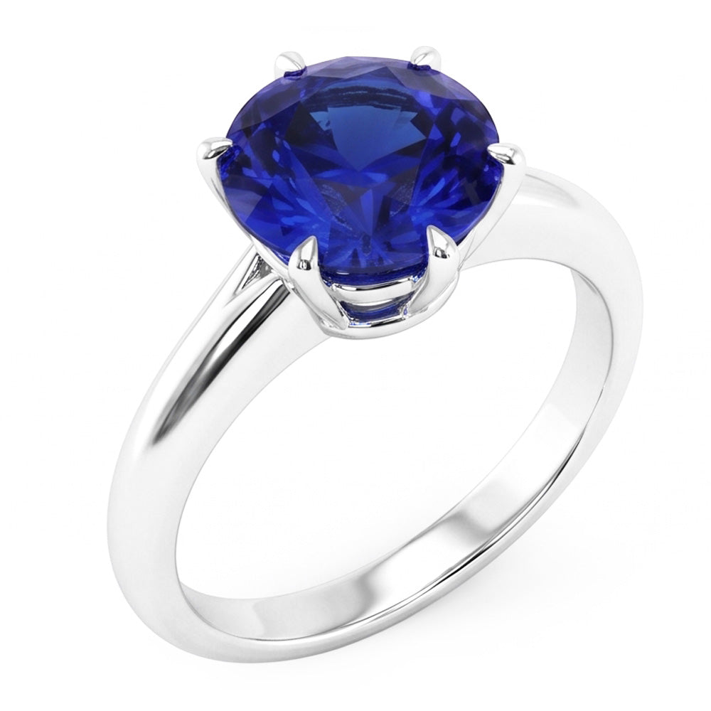Solitario Rotondo A Forma Di Zaffiro Blu Anello Set