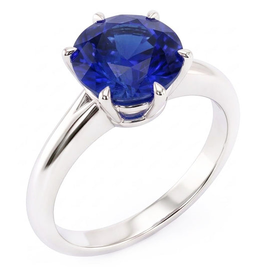 Solitario Rotondo A Forma Di Zaffiro Blu Anello Set