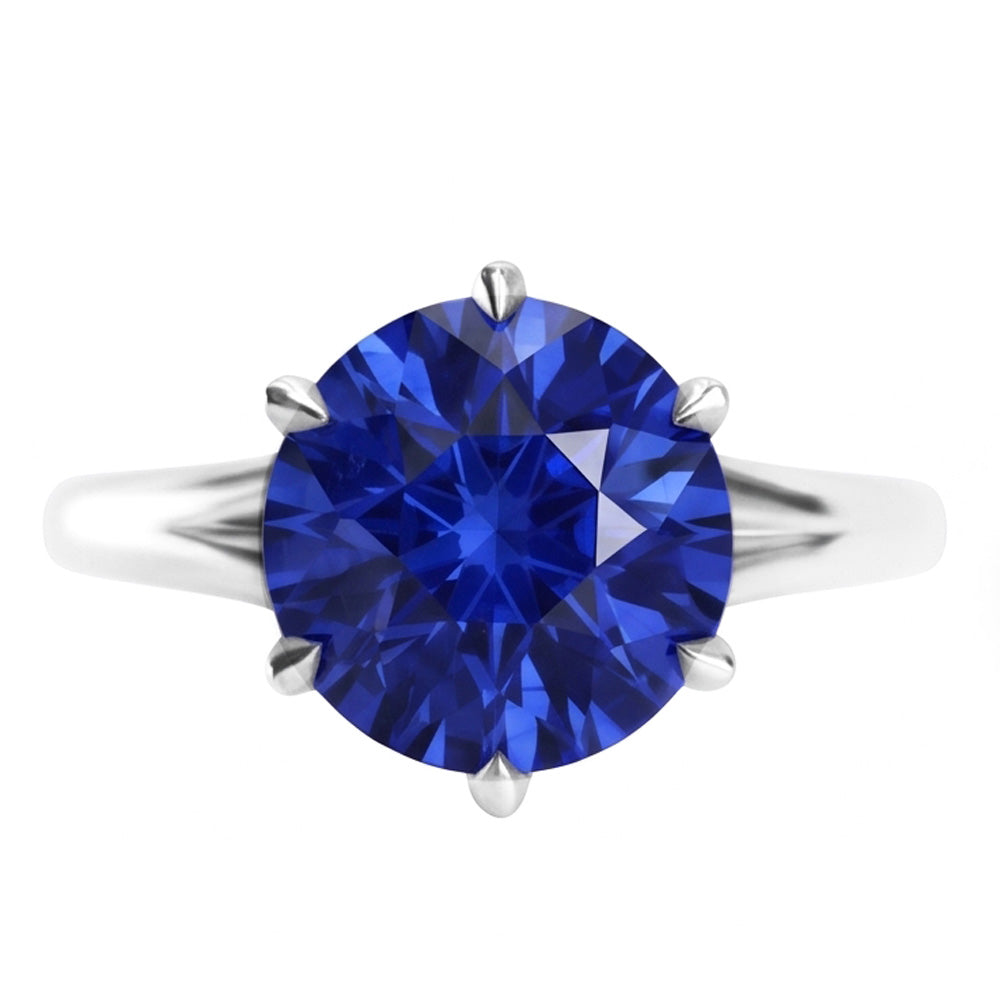 Solitario Rotondo A Forma Di Zaffiro Blu Anello Set
