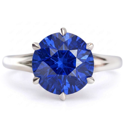 Solitario Rotondo A Forma Di Zaffiro Blu Anello Set