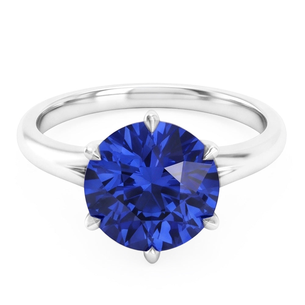 Solitario Rotondo A Forma Di Zaffiro Blu Anello Set