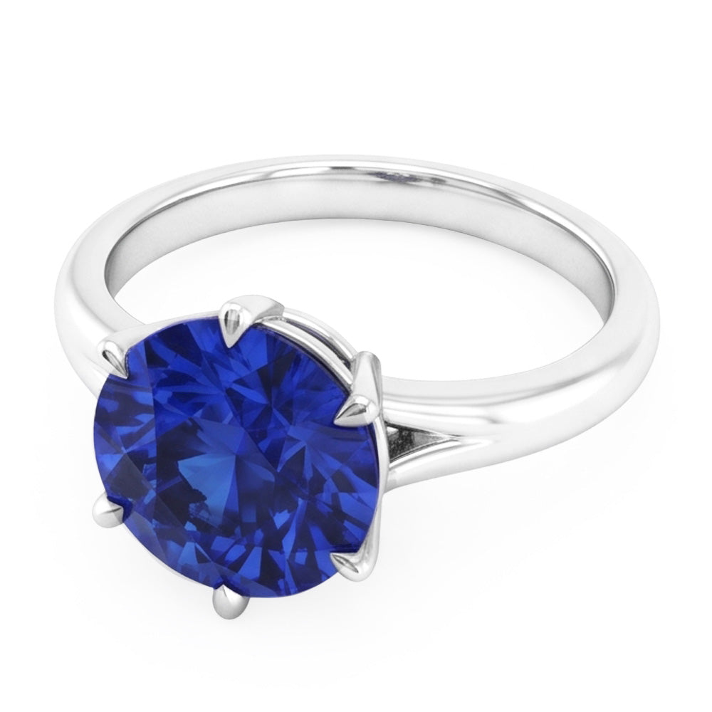 Solitario Rotondo A Forma Di Zaffiro Blu Anello Set