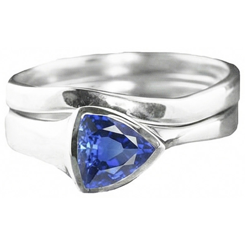 Solitario Set di fedi nuziali Trilioni di zaffiri Set di castoni da 1.50 carati