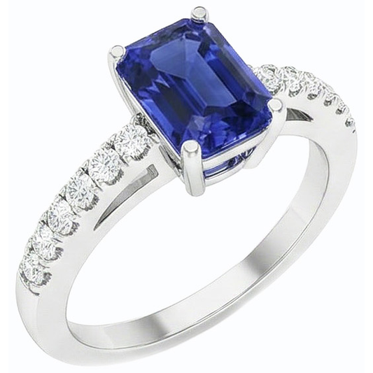 Solitario Smeraldo Con Accenti Di Diamanti Naturali Autentici ( non creati in laboratorio ) Anello Zaffiro Blu 3,50 Carati