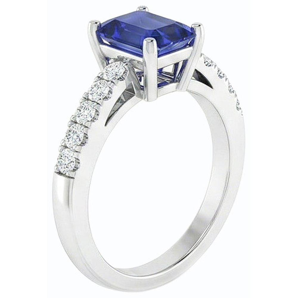 Solitario Smeraldo Con Accenti Di Diamanti Naturali Autentici ( non creati in laboratorio ) Anello Zaffiro Blu 3,50 Carati