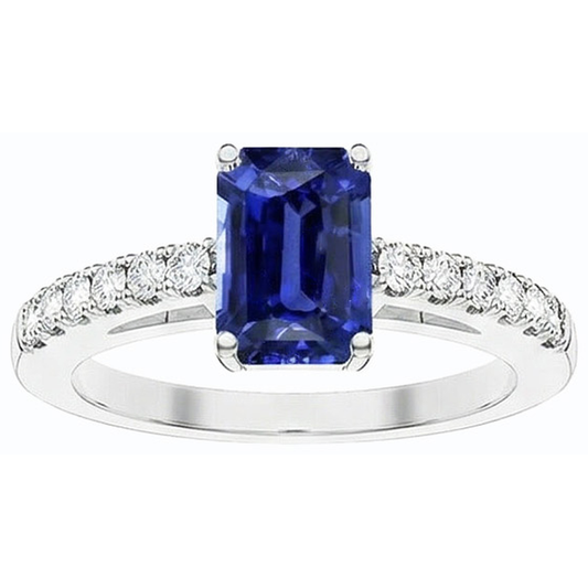 Solitario Smeraldo Con Accenti Di Diamanti Naturali Autentici ( non creati in laboratorio ) Anello Zaffiro Blu 3,50 Carati