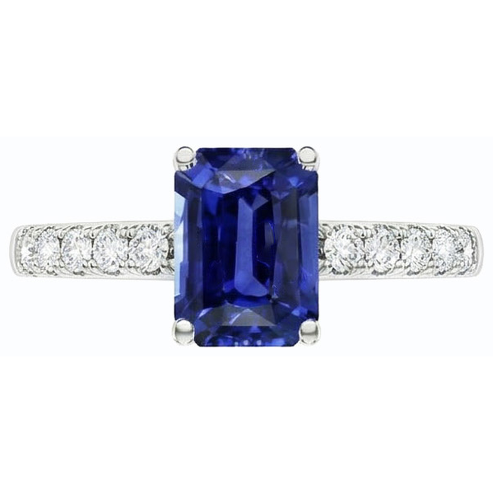 Solitario Smeraldo Con Accenti Di Diamanti Naturali Autentici ( non creati in laboratorio ) Anello Zaffiro Blu 3,50 Carati