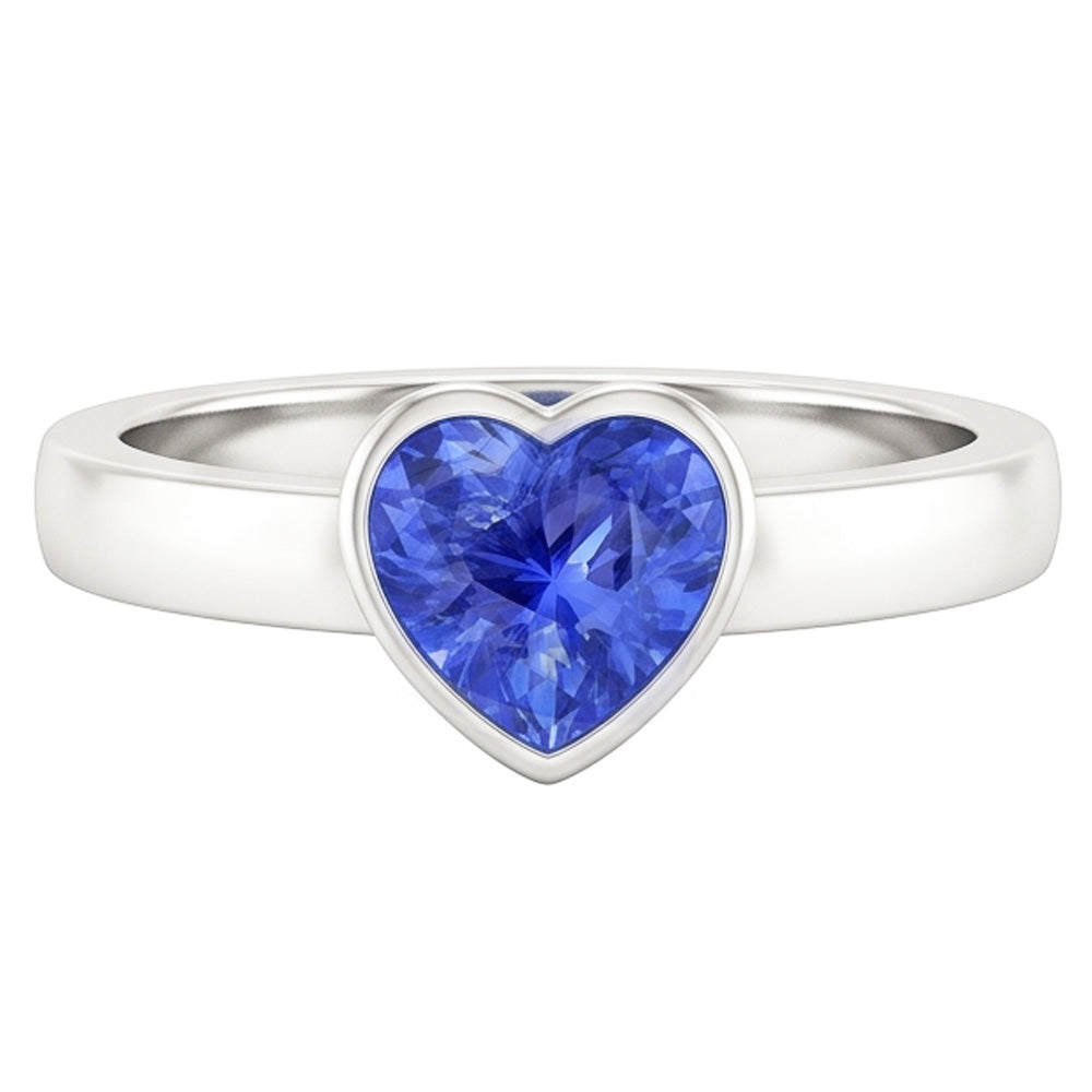 Solitario a cuore in zaffiro azzurro da 1 carato con castone ad anello in oro bianco 14 carati