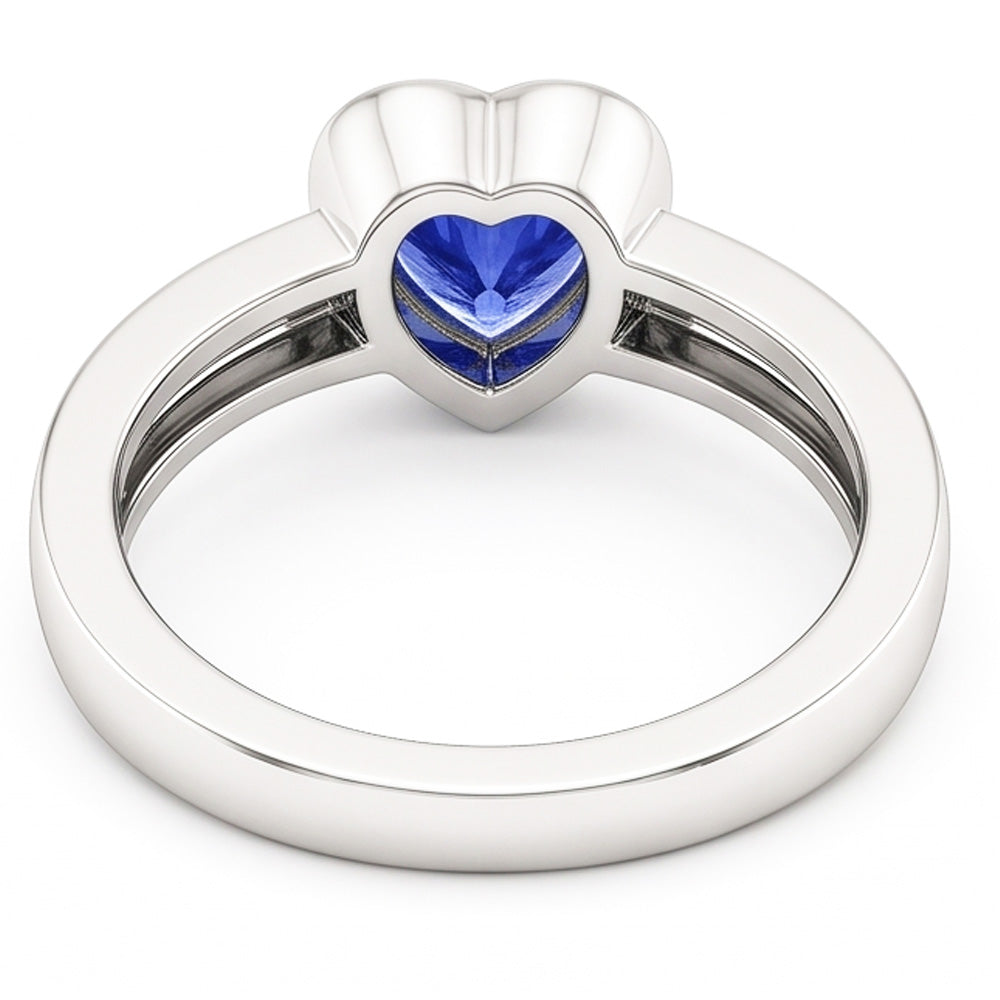 Solitario a cuore in zaffiro azzurro da 1 carato con castone ad anello in oro bianco 14 carati