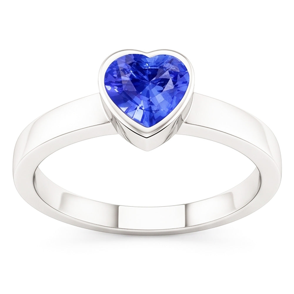 Solitario a cuore in zaffiro azzurro da 1 carato con castone ad anello in oro bianco 14 carati