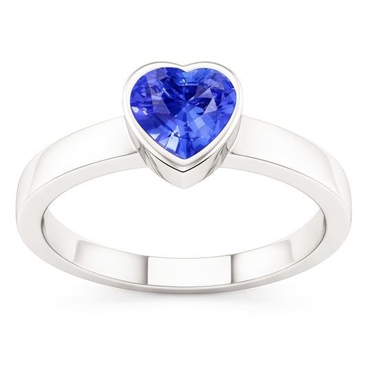 Solitario a cuore in zaffiro azzurro da 1 carato con castone ad anello in oro bianco 14 carati
